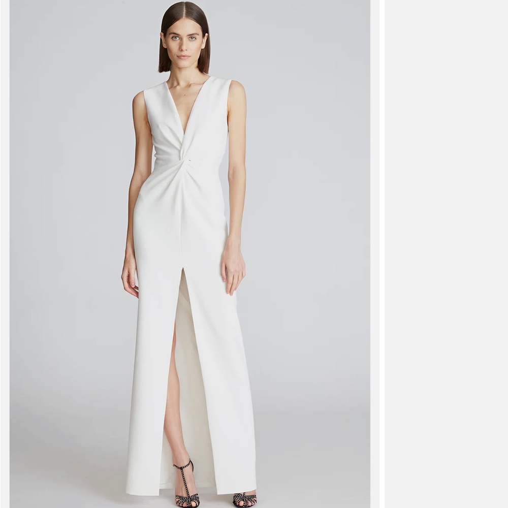 HALSTON MELANIE GOWN IN STRETCH CREPE Size 12 CHALK NWT